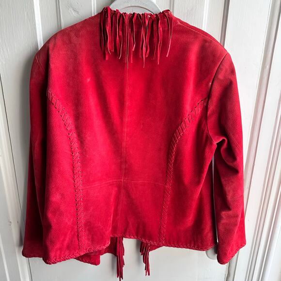 Chico's Red Fringe Suede Leather Jacket - Picture 6 of 8